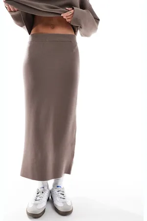 Object Structured knit midi skirt co-ord in taupe