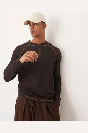 ASOS Relaxed long sleeve t-shirt with henley neck in mesh