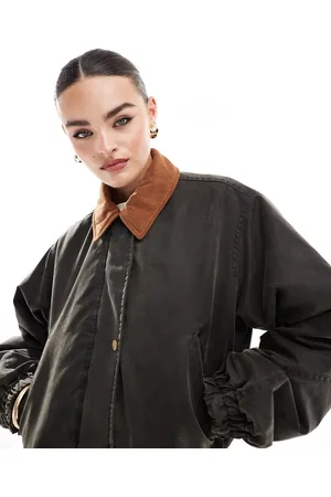 Brave Soul Wax look jacket with cord collar in chocolate brown
