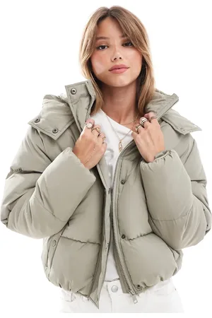 Brave Soul Hooded cropped puffer jacket in sage