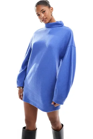 ASOS Supersoft cocoon sleeve funnel neck mini dress in blue