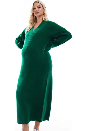 ASOS ASOS DESIGN Maternity knitted v neck midaxi dress in dark