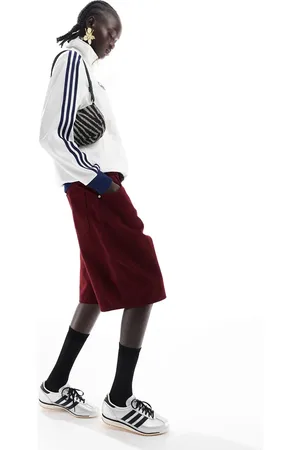 ASOS Denim long bermuda short in burgundy