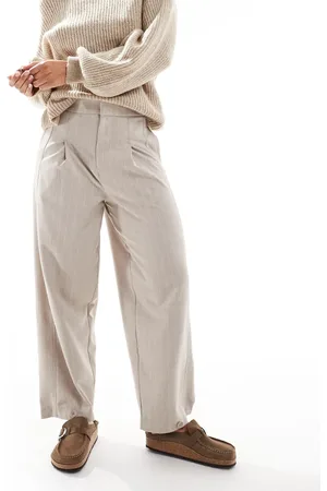 ASOS Button hem barrel tailored trouser in taupe stripe