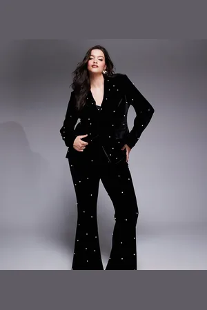 ASOS Curve velvet co-ord trouser with pearl embellishment in