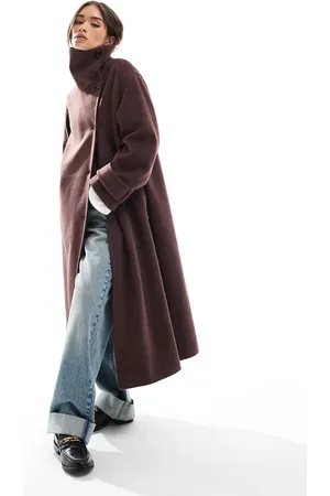ASOS Funnel neck longline coat in chocolate