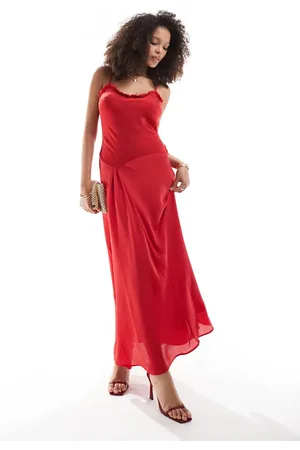 ASOS Ruffle neck satin bodice midi dress with full chiffon skirt in