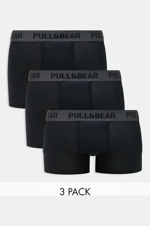 Pull&Bear 3 pack boxers contrast waistband in black and grey