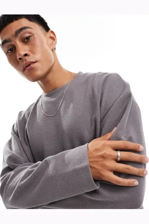 ASOS Oversized long sleeve textured t-shirt with side slit in charcoal