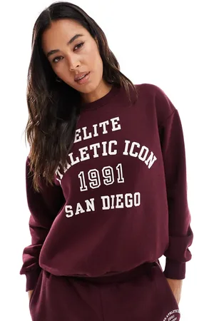 Pull&Bear San Diego graphic co-ord sweat in burgundy