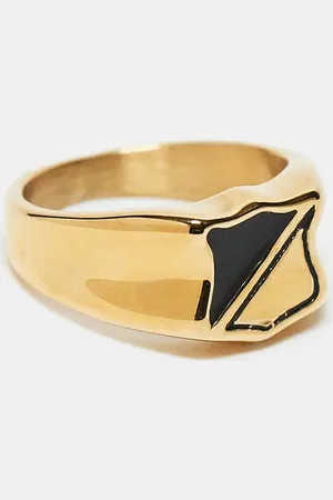 ASOS Waterproof stainless steel signet ring with black enamel in tone