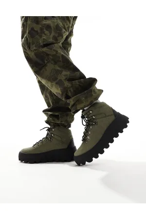 ASOS Lace up hiker boot in khaki with chunky sole