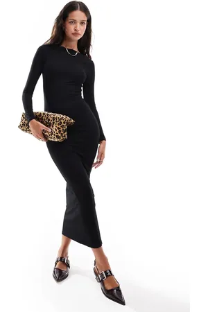 Miss Selfridge Long sleeve slash neck maxi dress in