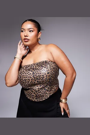 ASOS ASOS DESIGN Curve leather look corset top in leopard