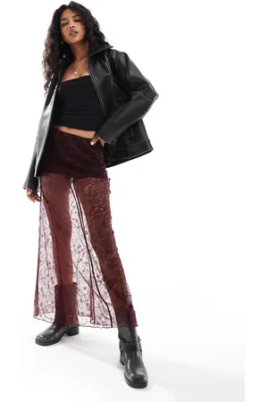 ASOS Lace seam detail maxi skirt in burgundy
