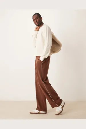 ASOS Smart wide leg trousers with side piping in brown