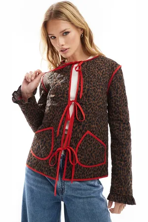 ASOS Quilted contrast piping jacket in leopard print