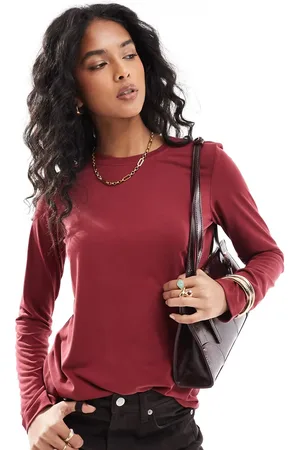 ASOS Modal crew neck long sleeve in burgundy