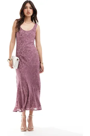 ASOS Burnout chiffon scoop neck midi slip dress in nostalgia rose