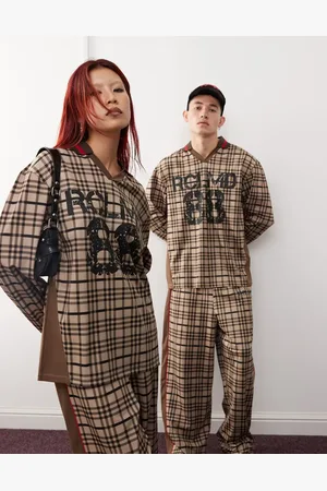 Reclaimed Unisex long sleeve football top in check print