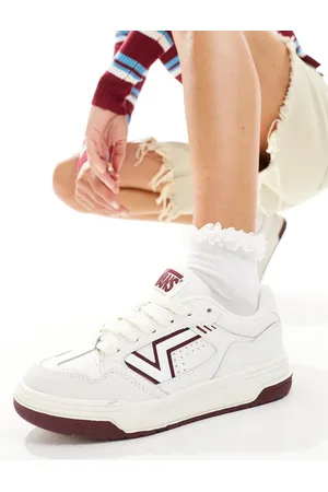 Vans Upland chunky leather trainers in white and burgundy
