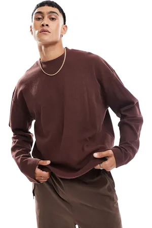 ASOS Oversized long sleeve textured t-shirt with side slit in dark
