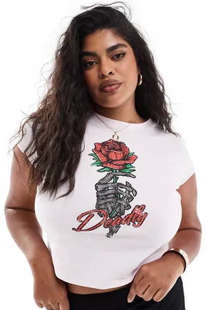 ASOS ASOS DESIGN Curve baby tee with rose print in pink