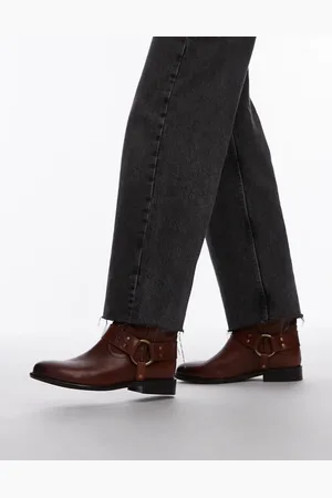 Bronx Felise harness ankle boots in cognac brushed leather