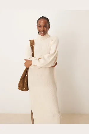 Y.A.S Roll neck long sleeve knit dress in birch