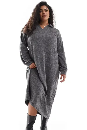 VERO MODA Supersoft polo neck ankle dress in dark melange