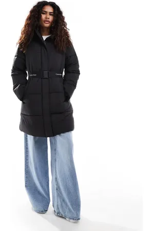 Calvin Klein Logo belt long puffer jacket in