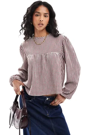 ASOS Long sleeve smock blouse in red and cream gingham