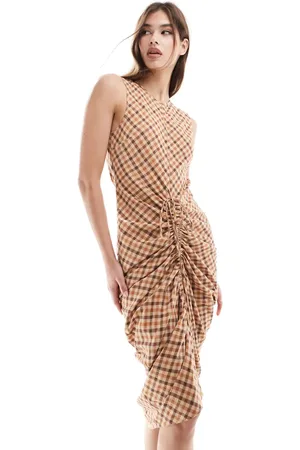 ASOS Sleeveless maxi dress with drawstring in check
