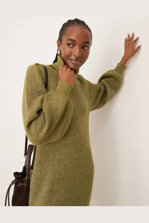 Y.A.S Roll neck long sleeve knit dress in olive