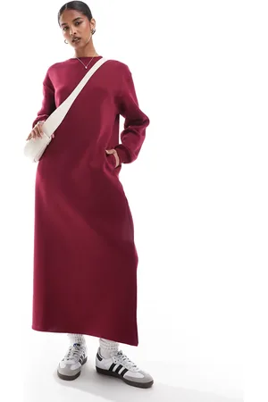 ASOS Oversized midi sweat dress in burgundy