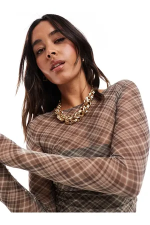 Pull&Bear Mesh long sleeved top co-ord in check