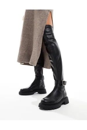 ASOS Kirby buckle detail flat over the knee boots in