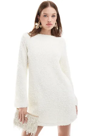Pretty Lavish Bow back embellished mini dress in cream