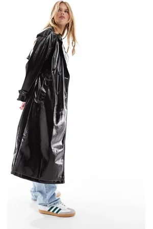 ASOS High shine leather look trench coat with contrast stitch in
