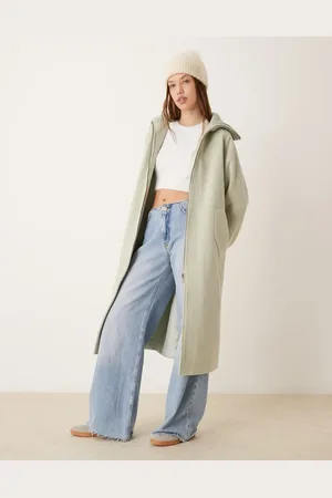 ASOS Knit collar longline coat in sage