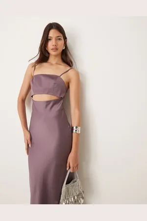 ASOS Satin cut out midi dress in lilac grey