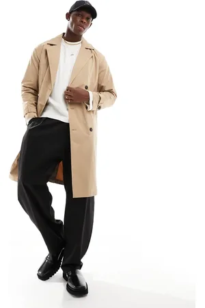 Only & Sons Drop shoulder trench coat on beige