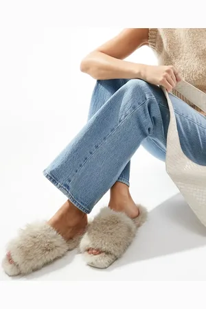 ASOS Ziva tipped fur mule slippers in cream