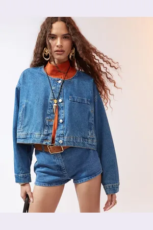 ASOS Collarless denim jacket in mid co-ord