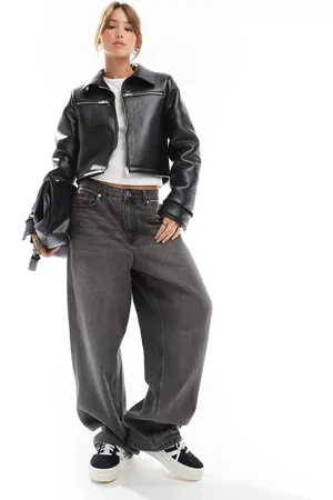ASOS Bonded leather look borg harrington jacket in