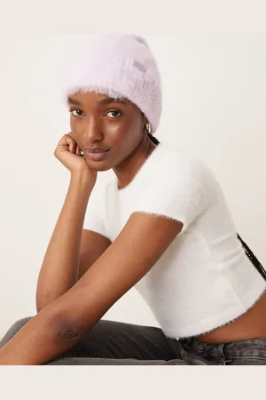River Island Slogan fluffy beanie in mid