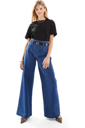 ASOS Wide leg jean with belt in indigo