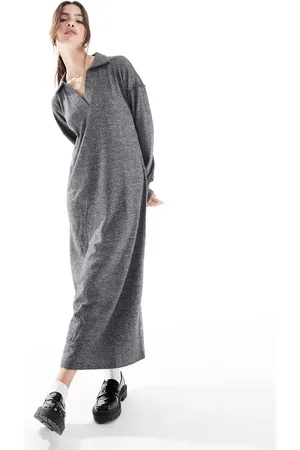 VERO MODA Supersoft polo neck ankle dress in dark melange