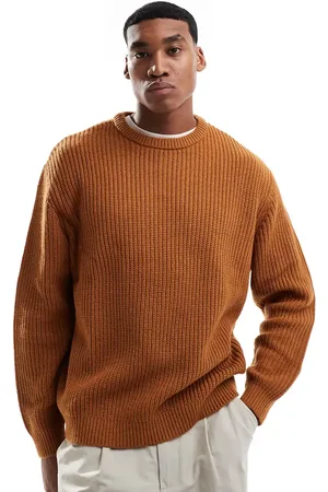 ASOS Oversized knitted fisherman rib jumper in tan