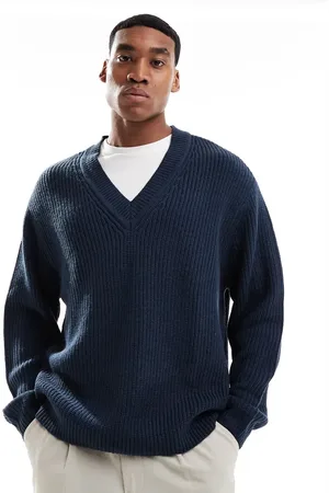 ASOS Oversized knitted fisherman rib v-neck jumper in